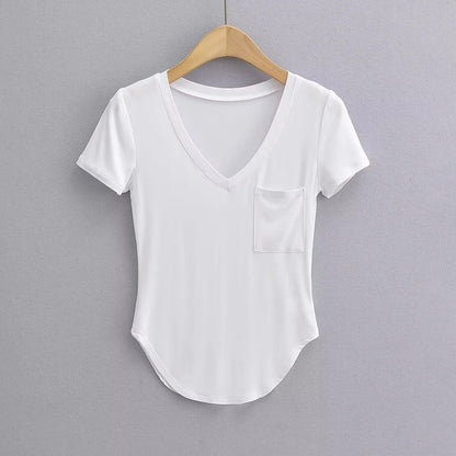 Short Sleeve V-Neck Bodysuit with pocket