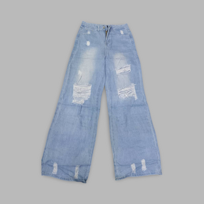 Distressed Wide-Leg Jeans