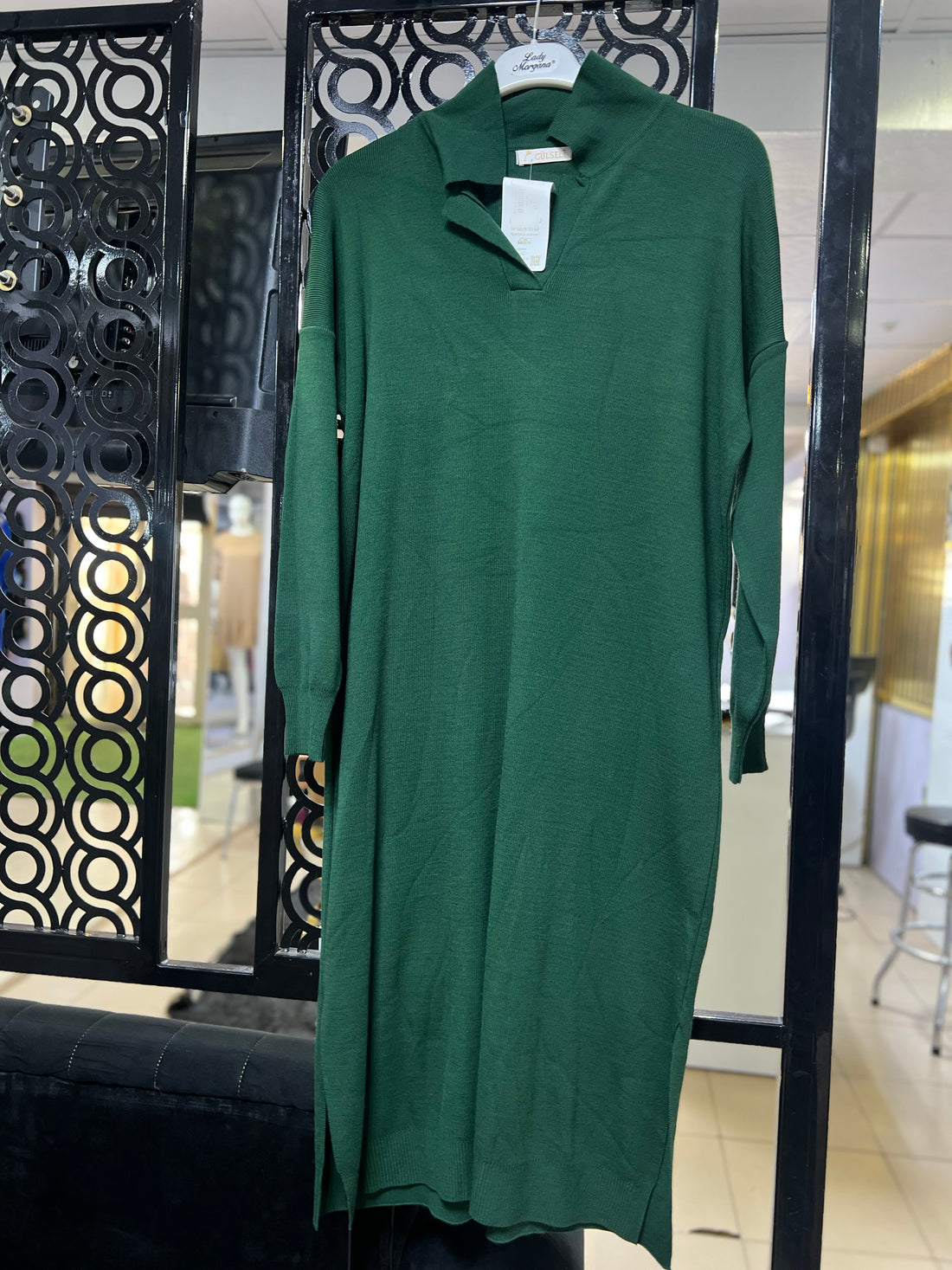 Green or Nude Collared Knit Dress