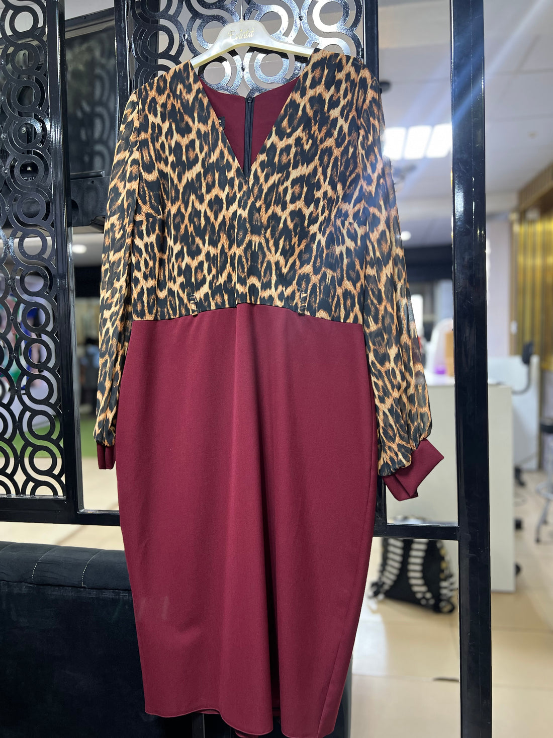 Leopard Print Burgundy Dress