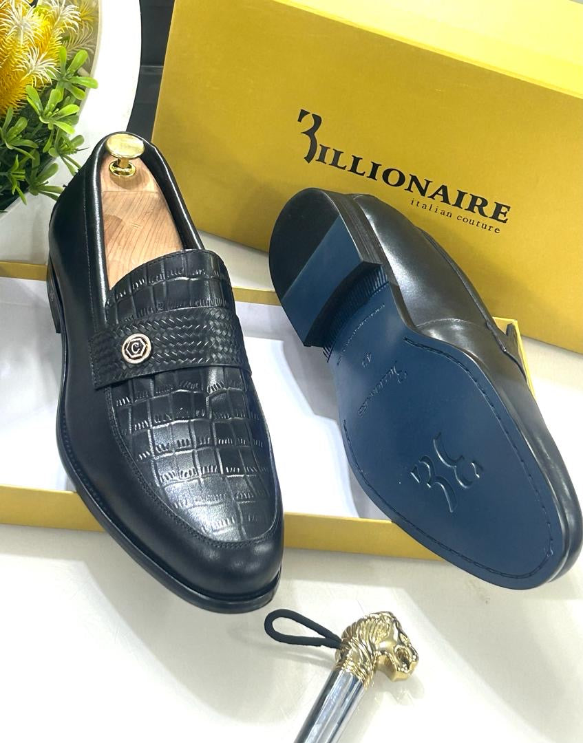 Billionaire Croc-Embossed Leather Loafers