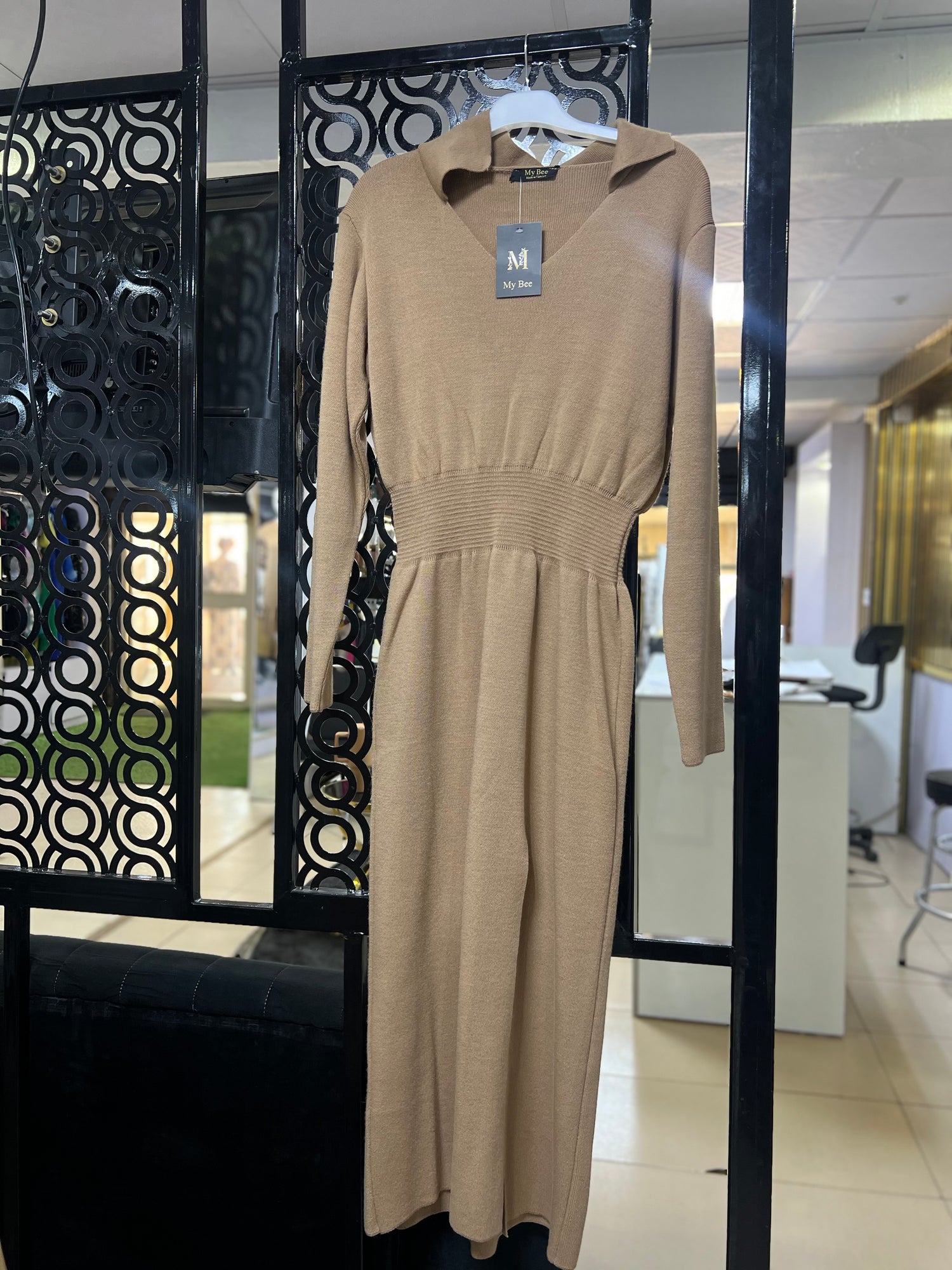 Camel Ribbed Knit Dress