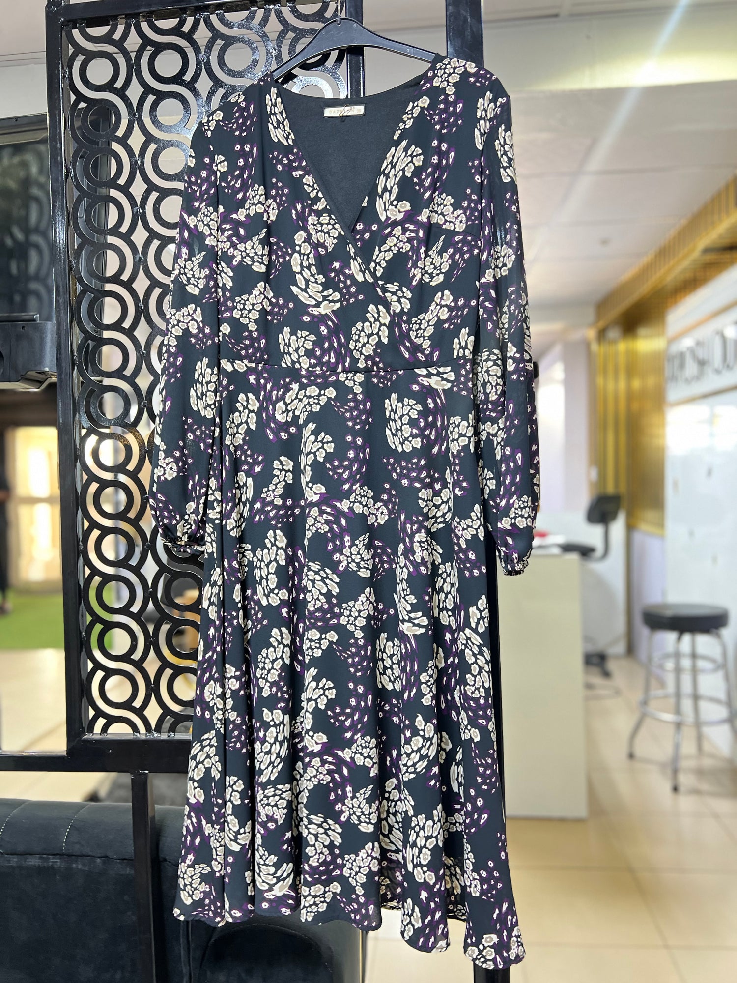 Midnight Bloom Wrap Dress (Black and Cream Floral Dress)