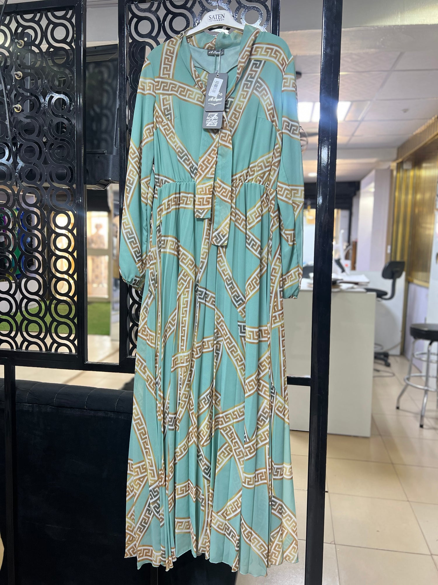 Green and Gold Patterned Maxi Dress