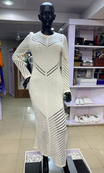 Chic Mesh Bodycon Knit Dress – Long Sleeve | Available in White &amp; Black