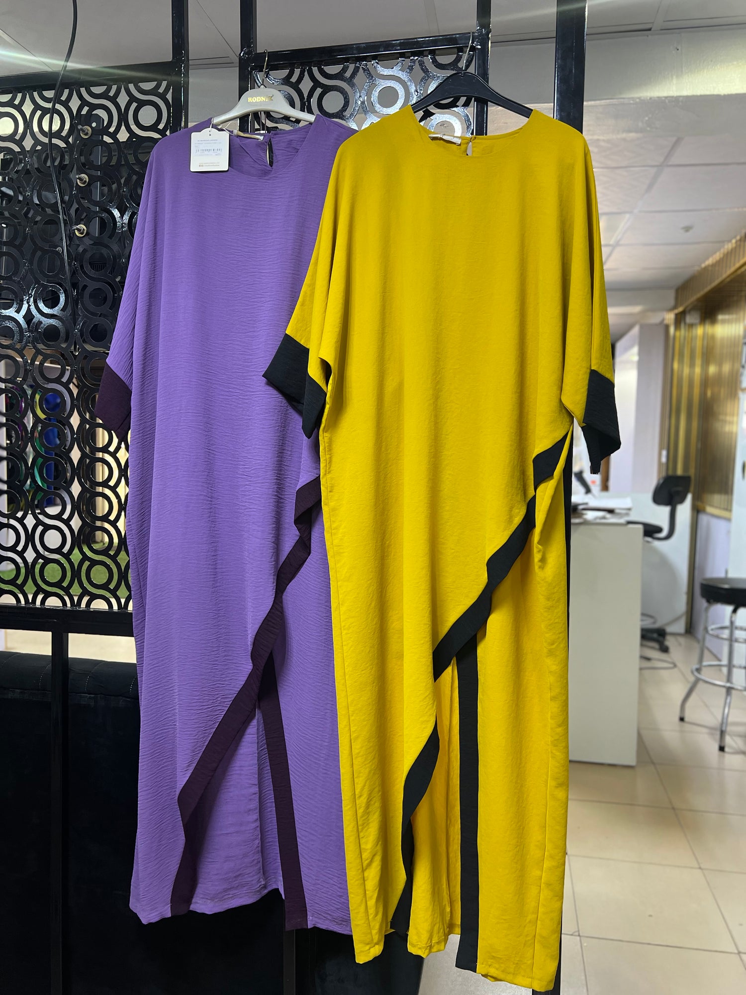 Asymmetrical Flow Maxi Kaftans (Yellow and Purple Dresses)