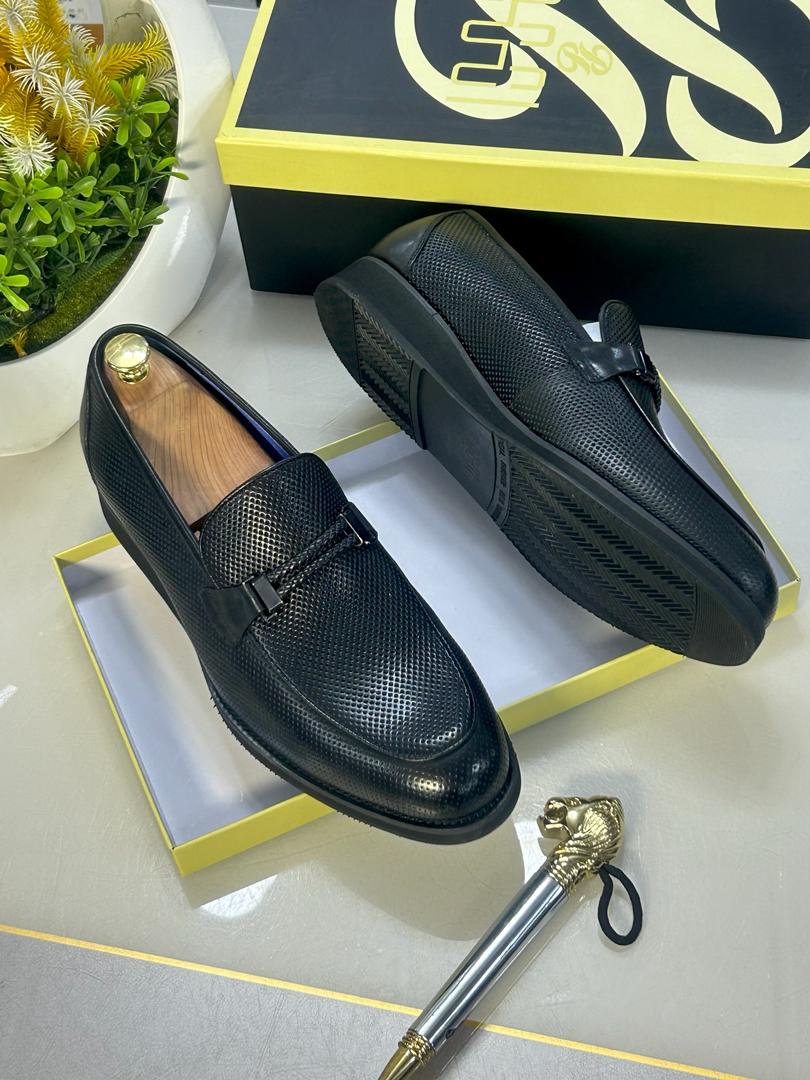 Classic Black Textured Loafers