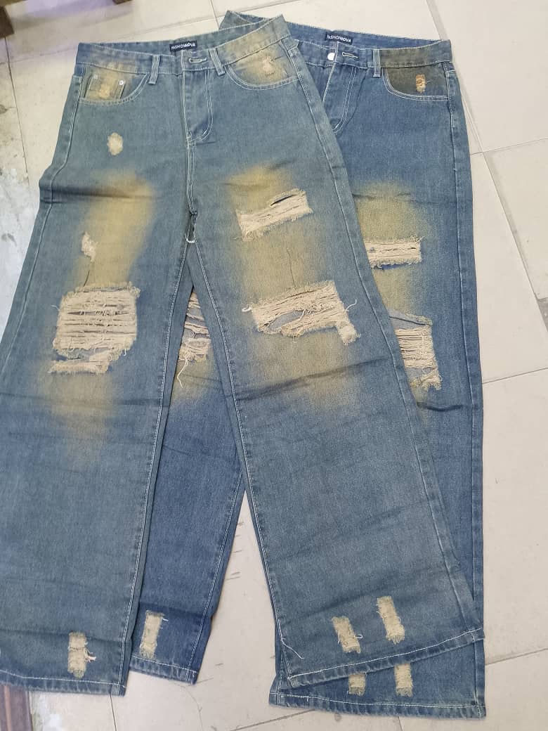 Distressed Straight-Leg Denim