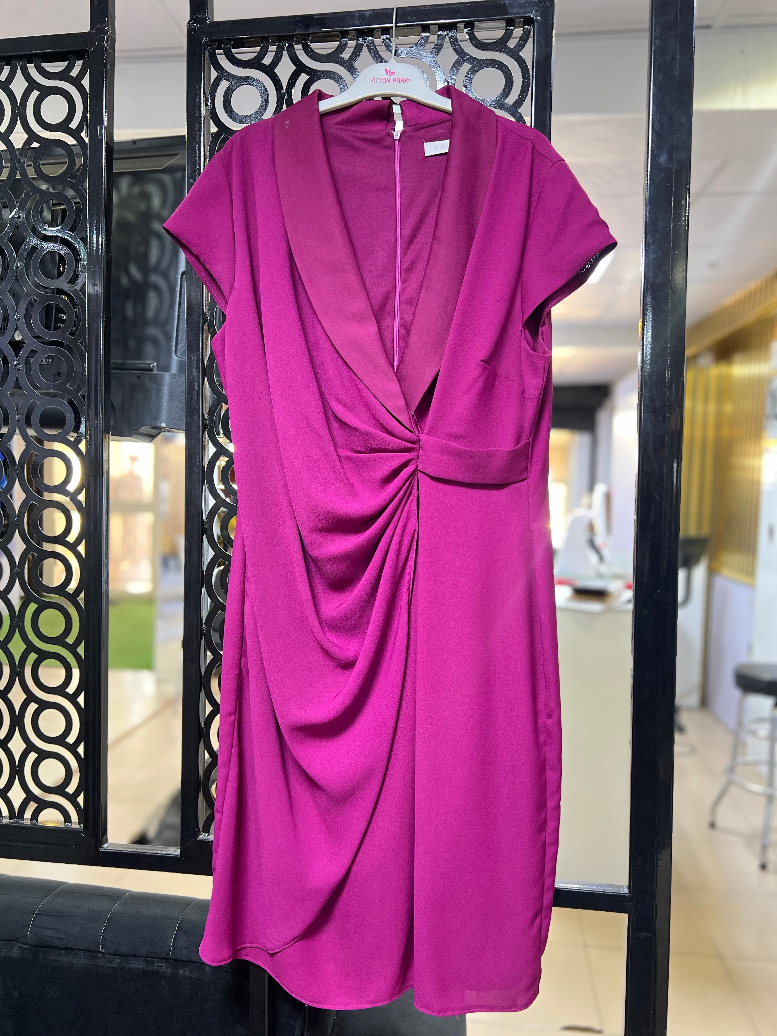 Ruched Plum Midi Dress (Fuschia Midi Dress)