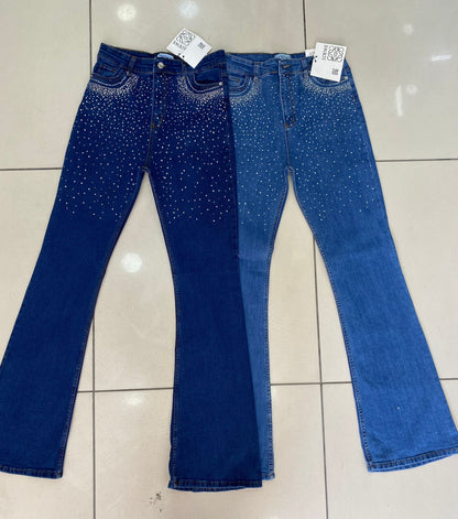 Rhinestone-Embellished Flared Jeans