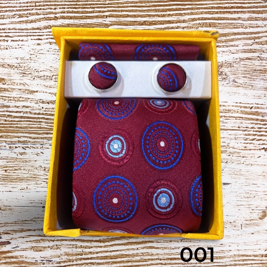 Men Packed Ties with Cufflinks and Pocket Square