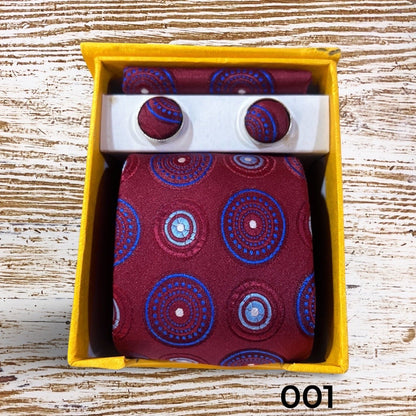 Men Packed Ties with Cufflinks and Pocket Square