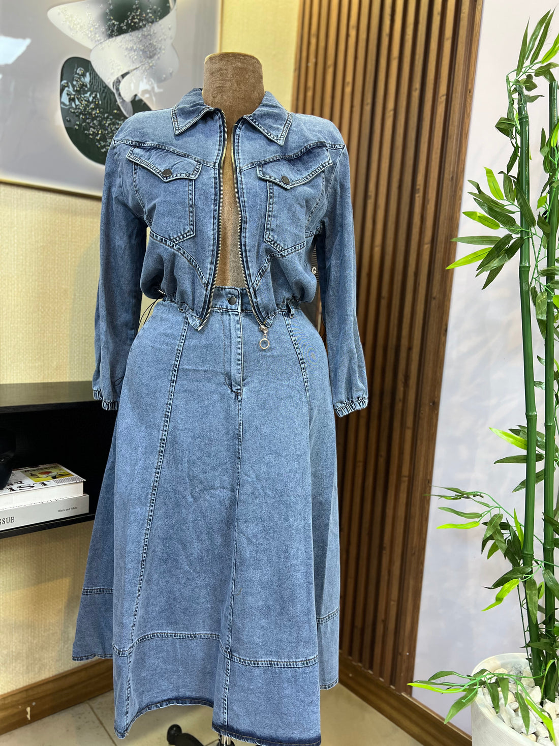 Denim Co-Ord Set (Cropped Jacket &amp; A-Line Skirt)