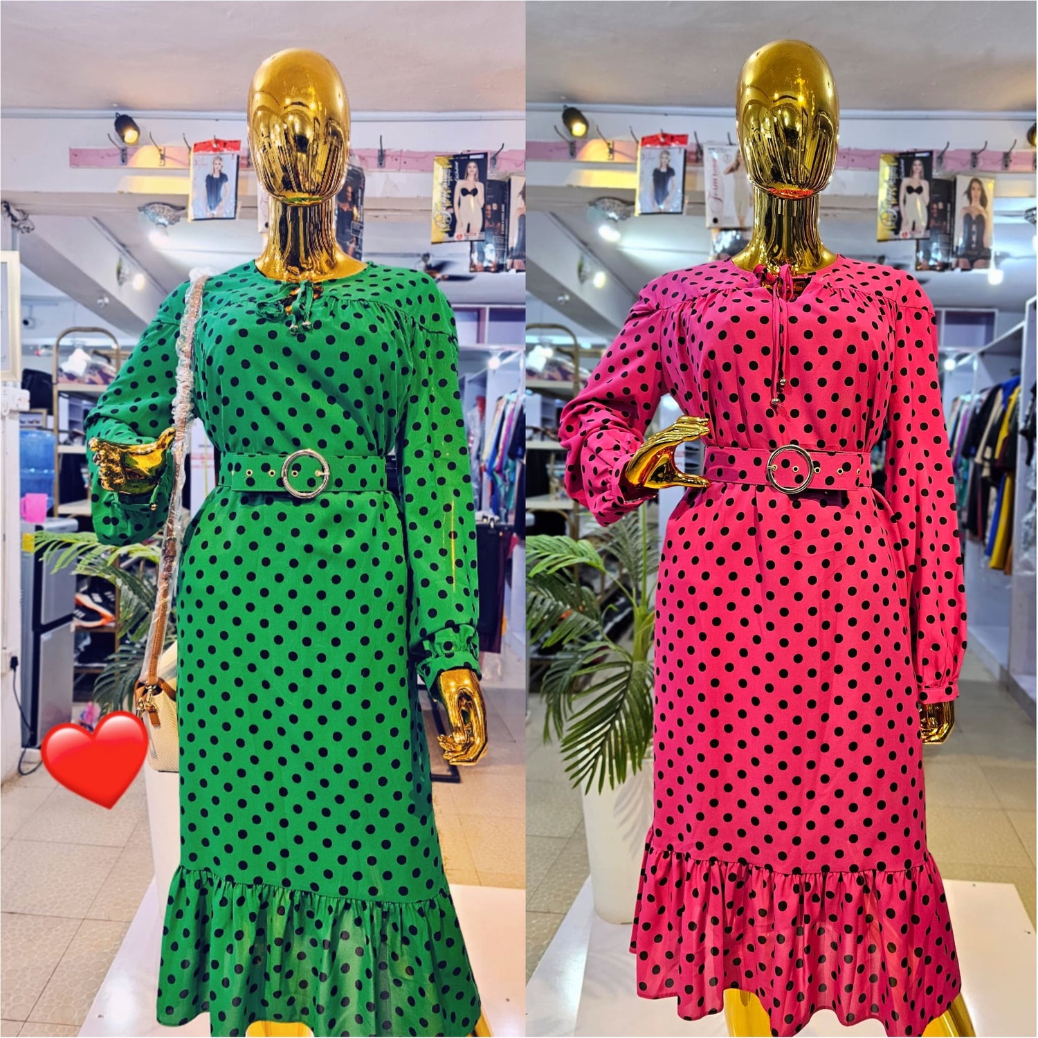 Polka Dot Tie Neck Smock Dress