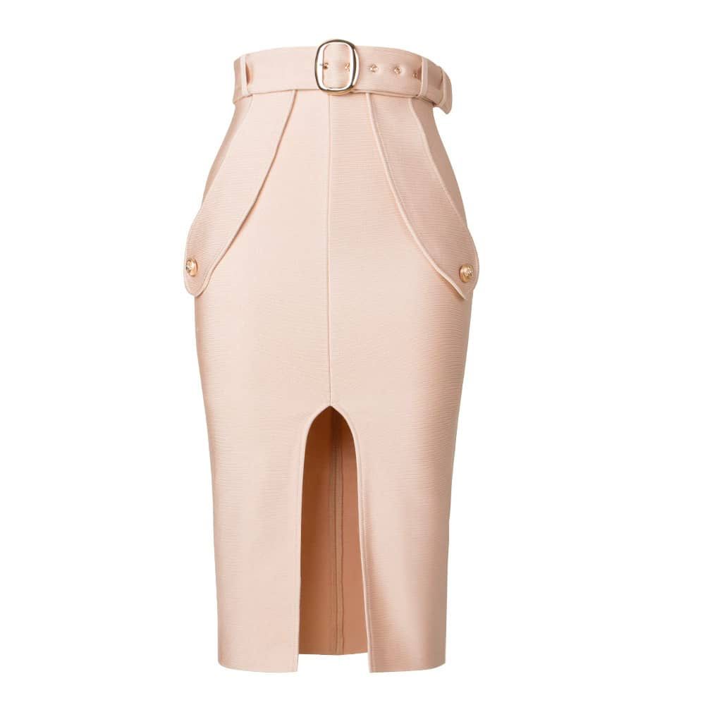 Belted Slit Bandage Midi Skirt