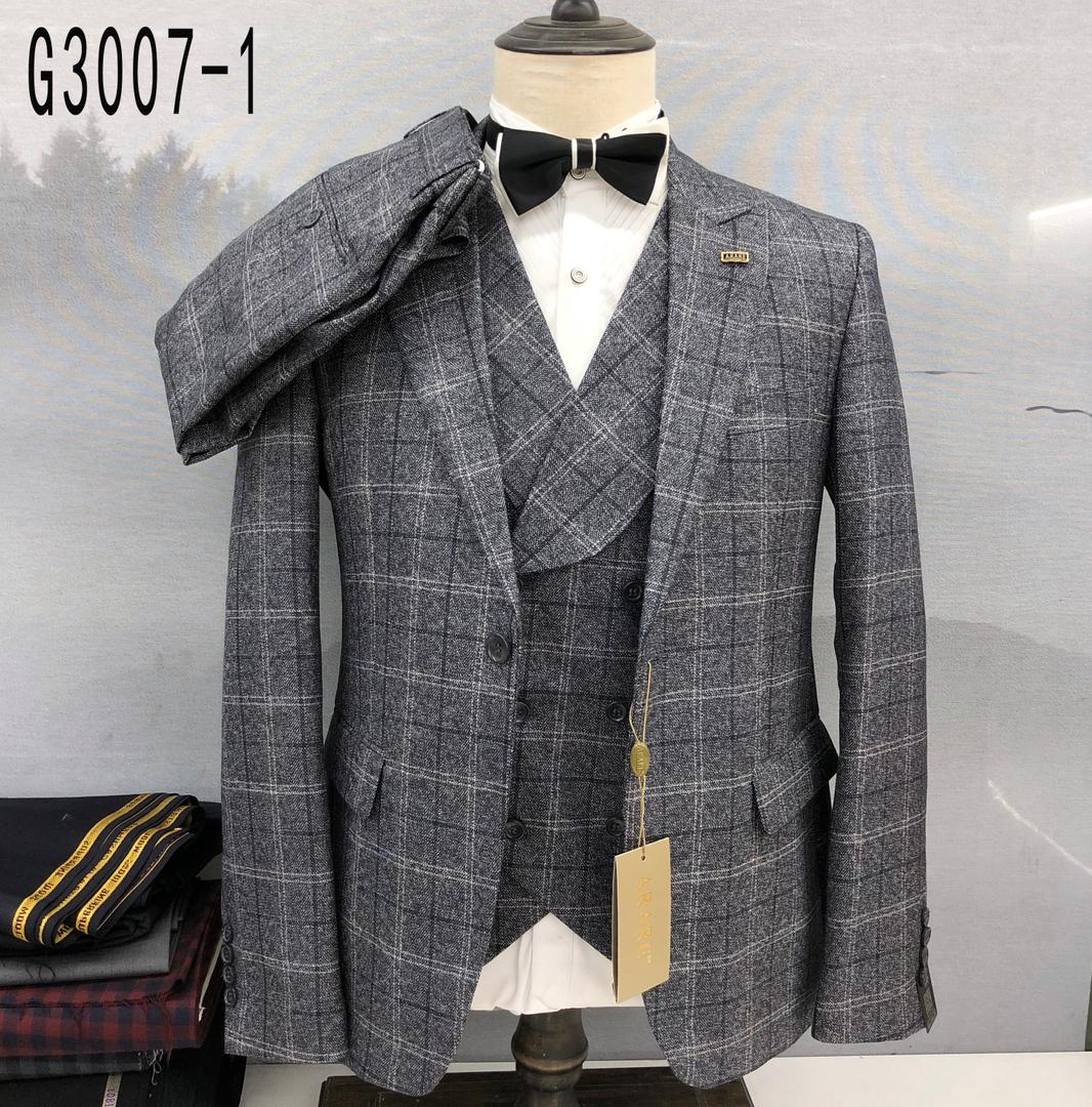 Men Classic Slim-fit 1-Buttoned Check Suit - G3007-1