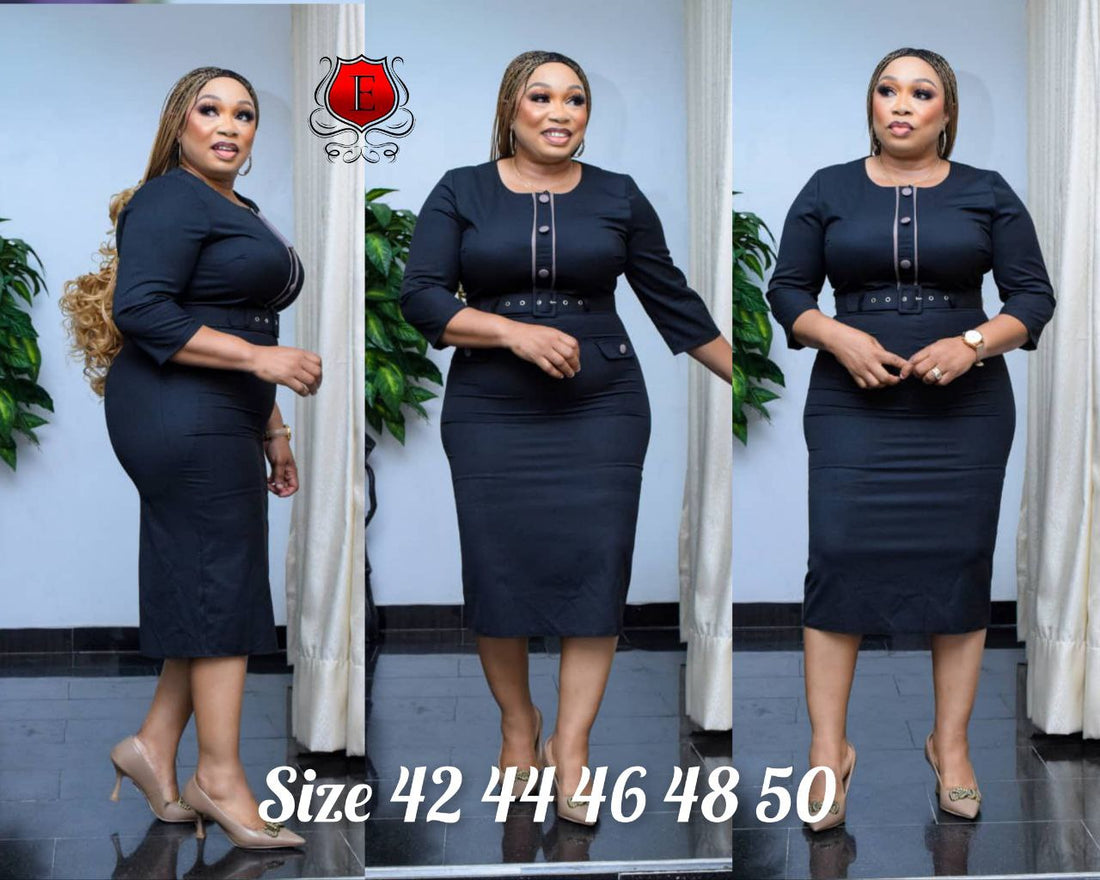 Sophisticated Black Pencil Midi Dress for Work
 (4250)