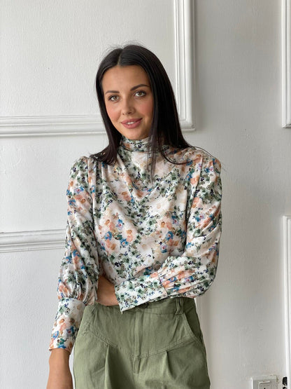 Floral Print Highneck Blouse