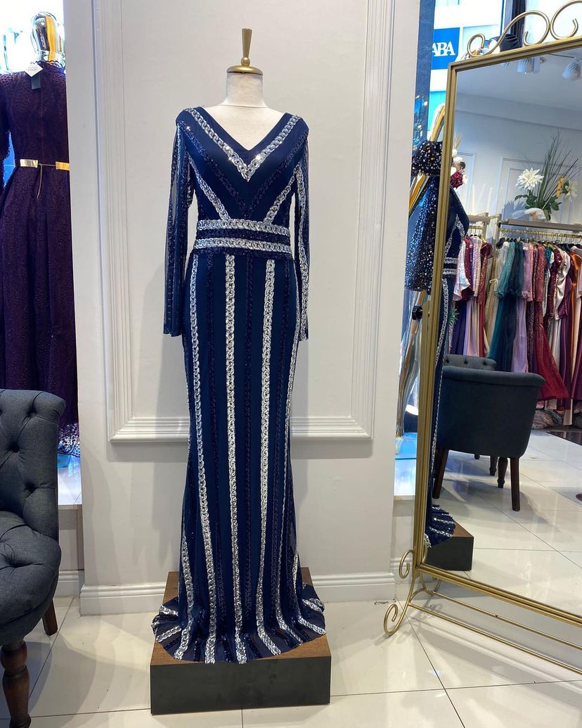 Luxurious Navy Blue Ceremonial Maxi Dress