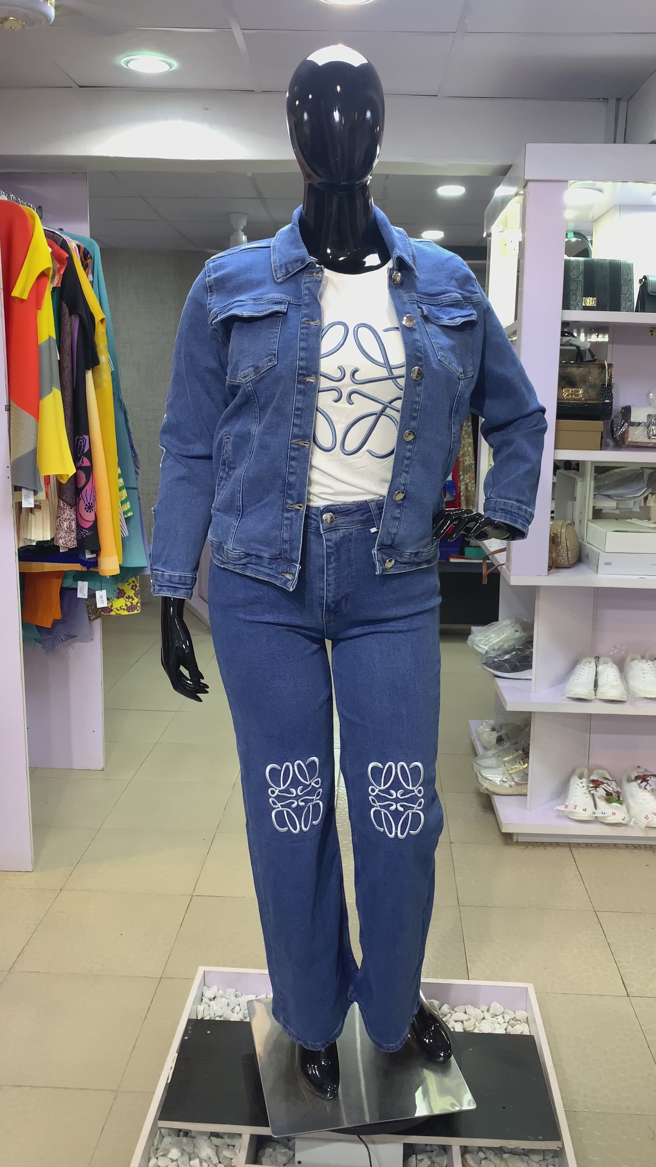 3 piece jean trouser set