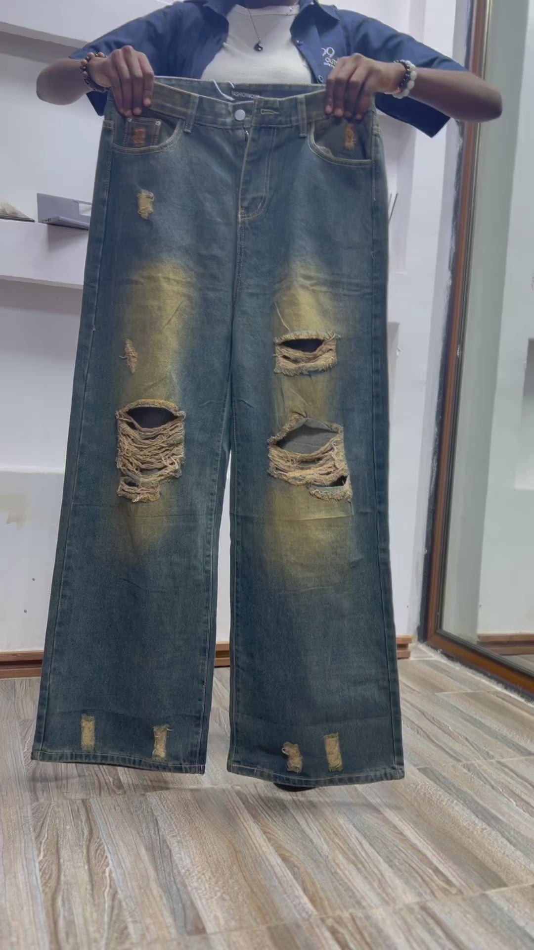 Distressed Straight-Leg Denim