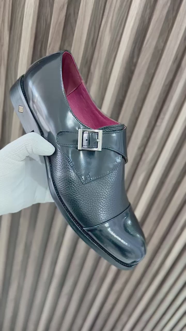 Polished Dual-Tone Buckle Loafers