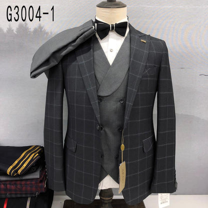 Men Classic Slim-fit 1-Buttoned Check Suit - G3004