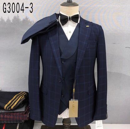 Men Classic Slim-fit 1-Buttoned Check Suit - G3004